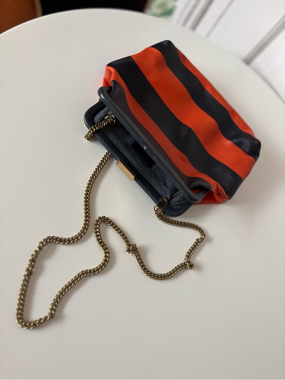 RARE Clare V Flore—Italian Leather in Navy and Orange Stripe - Picture 5 of 10